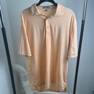 Peter Millar Summer Comfort Hillwood CC Orange Stripped Golf Polo Shirt Size Med